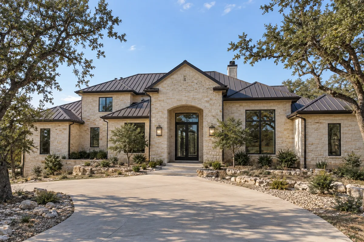 Seamless gutter system on a custom estate in The Uplands, Bee Cave TX