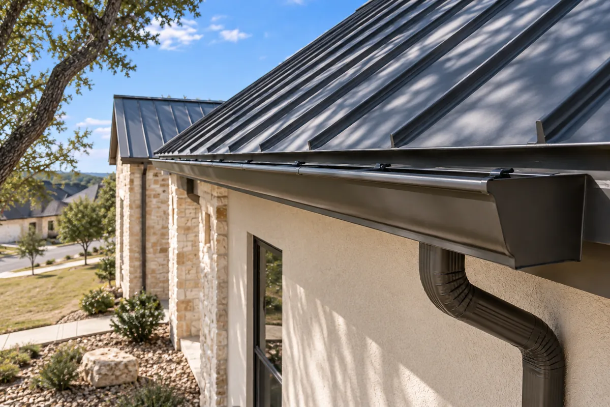 Gutter system on a Dripping Springs, TX Hill Country home