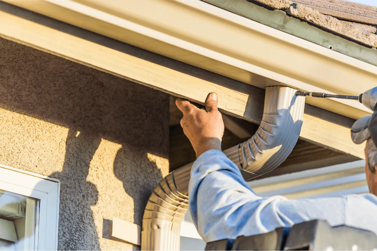 Seamless gutter system on a custom estate in The Uplands, Bee Cave TX